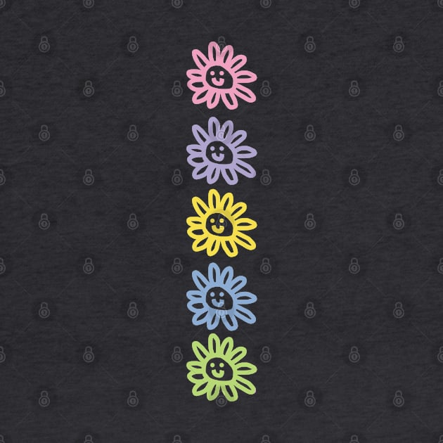 Five Flower Smiley Face Column Minimal Graphic Art by ellenhenryart